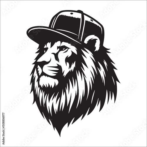 Majestic Lion Head in a Crowned Baseball Cap Vector Art Graphic Design Illustration
