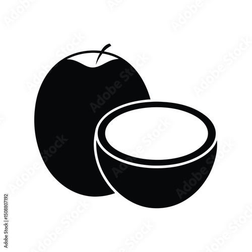 Coconut Halved Black and White Illustration