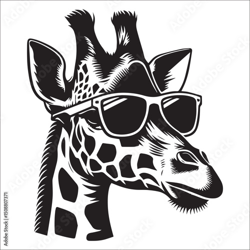 Cool Giraffe Wearing Sunglasses Stylish Animal Vector Art Illustration