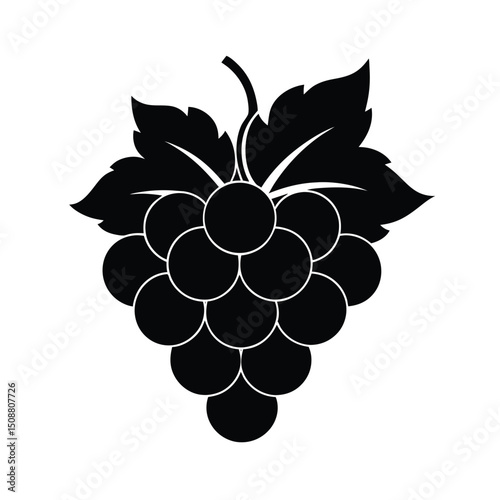 Black Grapes Icon with Leaves Isolated
