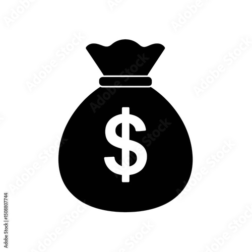 Dollar sign money bag symbol isolated on transparent background, png image 