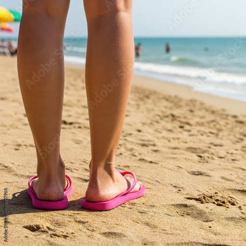 Pink Sandals on Golden Shoreline