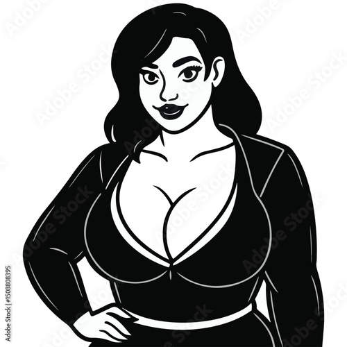 Vector art of a confident woman in elegant dress expressing bold personality and modern charm