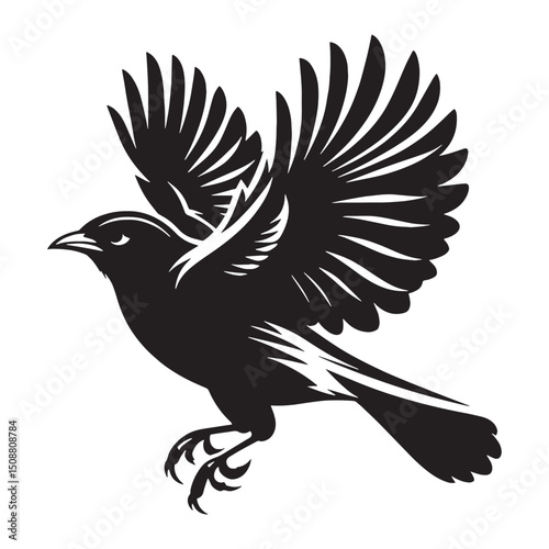 Distinctive Mynah silhouette in flight – Mynah illustration – Minimalist Mynah vector – Bird silhouette – Bird vector

