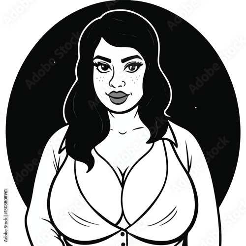Minimal portrait of a modern woman in a dark circle frame expressing elegance and bold beauty