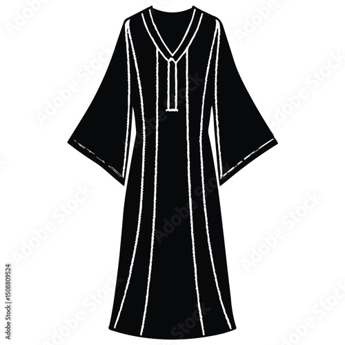 Line art of an elegant traditional robe with an open front design showcasing an ethnic style