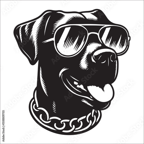 Cool Dog Head Wearing Sunglasses Stylish Black and White Canine Portrait Art