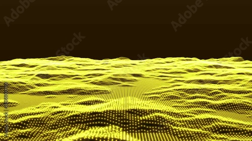 Futuristic abstract digital landscape - Yellow version and Retro land. Flying over data patterns, Abstract dot and lines technology background, Loopable