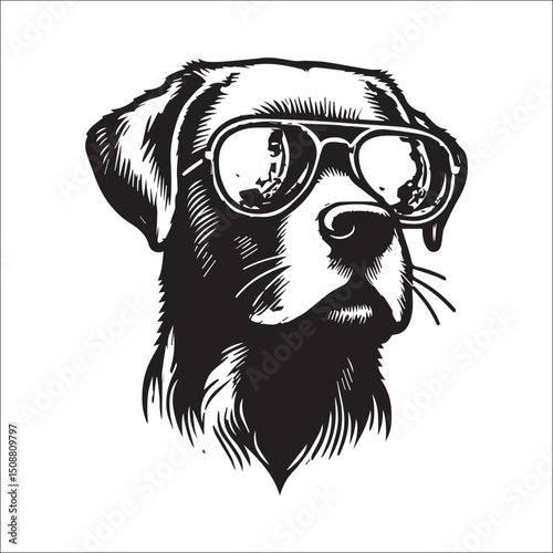Cool Dog Head Wearing Sunglasses Stylish Black and White Canine Portrait Art