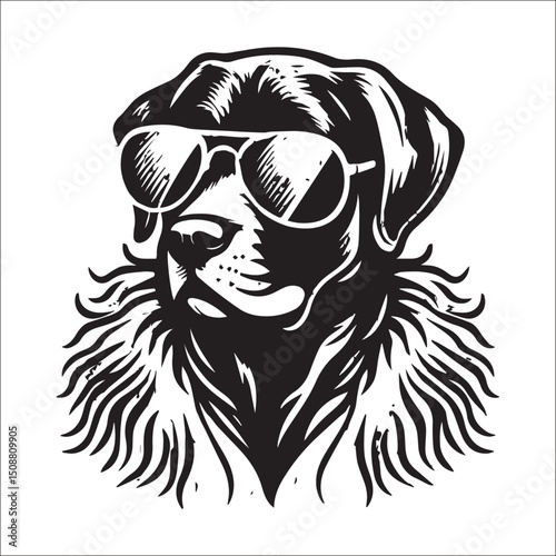 Cool Dog Head Wearing Sunglasses Stylish Black and White Canine Portrait Art