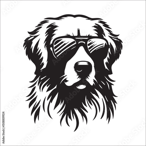 Cool Dog Head Wearing Sunglasses Stylish Black and White Canine Portrait Art