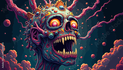 Glowing Skull Vivid Neon Hues and Detailed Texture