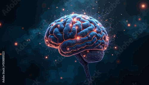 Human Brain 3D Render Dark Blue Background