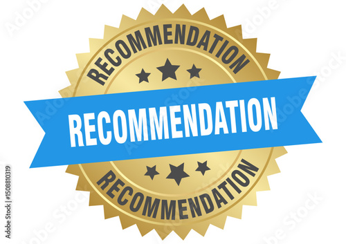 recommendation. recommendation round blue and gold label isolated on transparent background