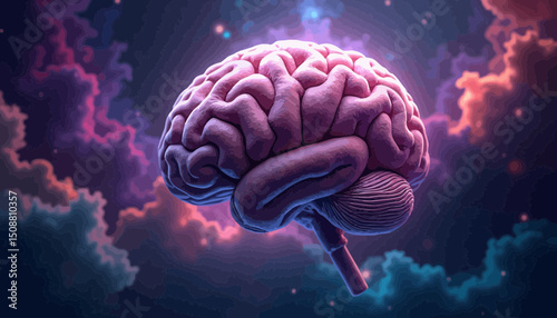 Pixelated Mind Within A Cosmic Nebula Pink Purple And Blue Hues