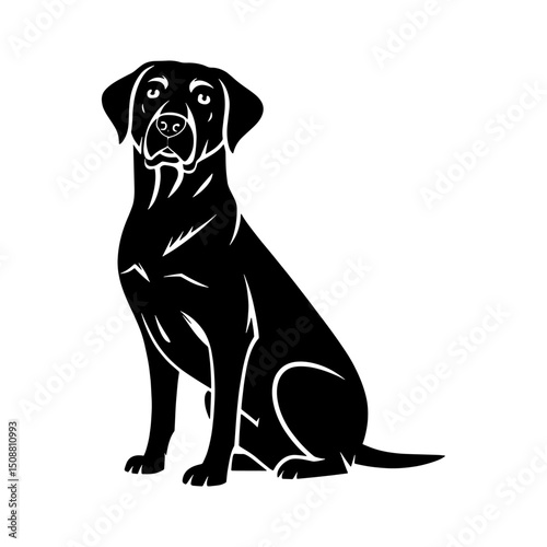 Black Icon Silhouette of American Labrador Retriever Dog in a Sitting Pose