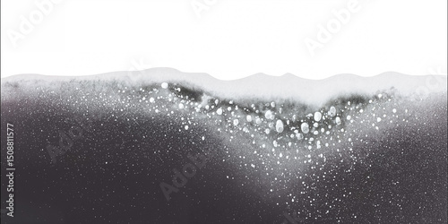 Abstract black and white watercolor painting with bubbles and foam