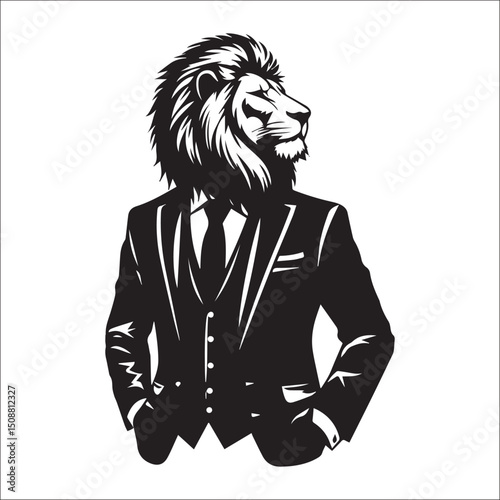 Majestic Lion in a Suit Vector Illustration Elegant Business Animal Graphic Design