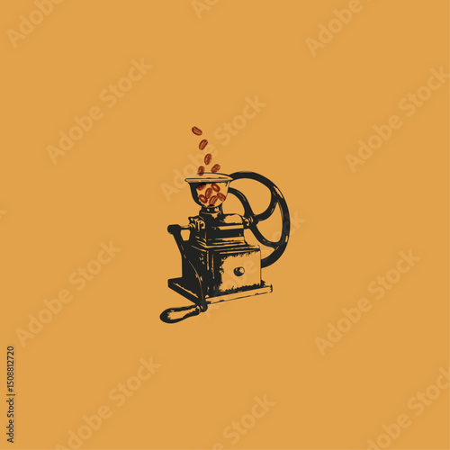 Vintage coffee grinder icon logo flat vector design
