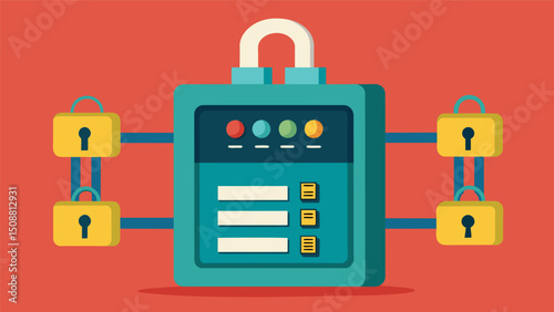 A digital lockbox with multiple layers of encryption acting as the keys safeguarding confidential data from being compromised.. Vector illustration