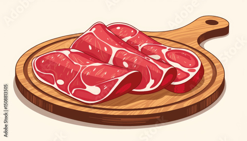 Sliced bresaola on wooden board, culinary delight