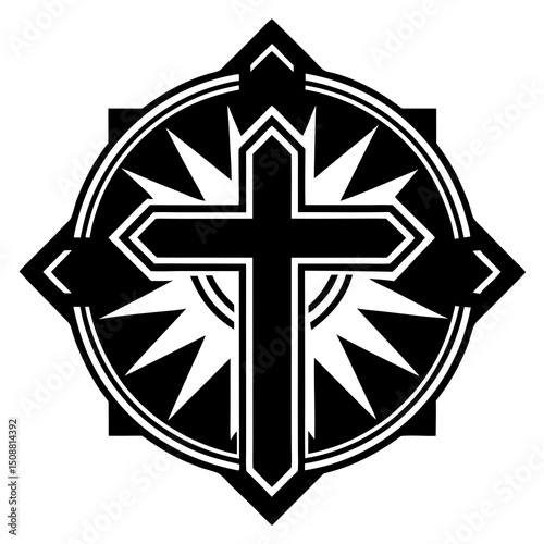 Elegant Black and White Cross Symbol Religious, Spiritual, and Artistic Design