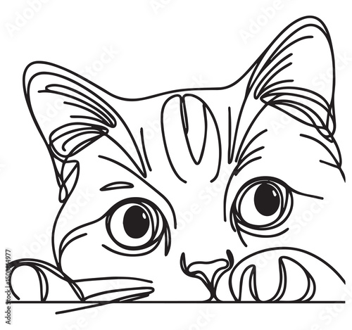 Minimalist Line Art of a Cute Cat Peeking Over Edge | Simple Black and White Kitten Illustration | Modern Feline Home Decor Print