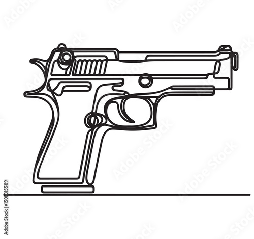 Continuous Line Drawing of a Handgun: Minimalist Vector Art, Firearms Illustration, Modern Single Line Gun Graphic Design