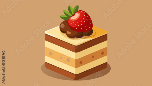 A rich and creamy dulce de leche mousse layered with chocolate sponge cake and fresh strawberries.. Vector illustration