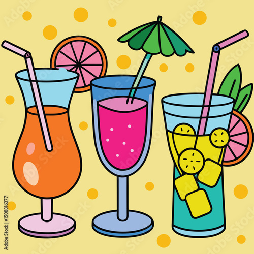 Summer drinks juice icon set 