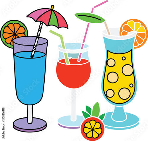 Summer drinks juice icon set 