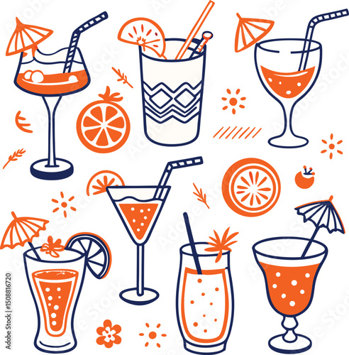Summer drinks juice icon set 