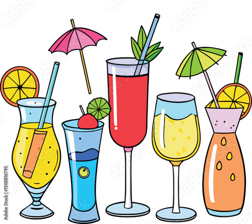 Summer drinks juice icon set 