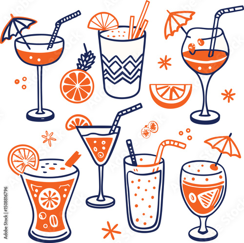 Summer drinks juice icon set 