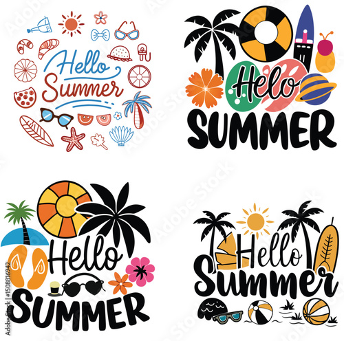 Summer t shird design icon set 