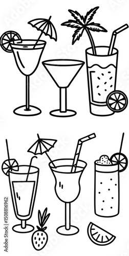 Summer drinks juice icon set 