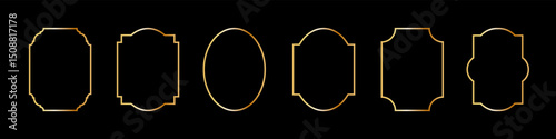Vintage frames set isolated on black background. Decorative gold frame. Fashionable ornate frames for wedding invitations, greeting cards, prints.