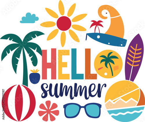 Summer t shird design icon set 