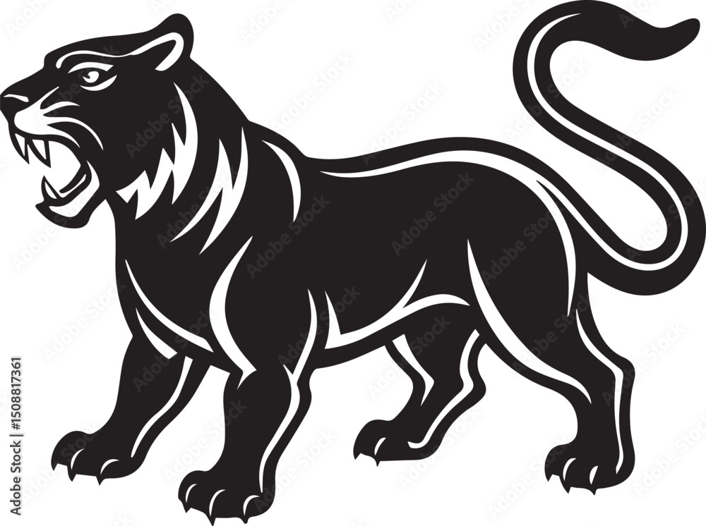 Obraz premium Majestic Tiger Vector Illustration – Bold, Fierce, and Wild-Inspired Artwork in Clean Lines and Striking Detail for Digital, Print, or Branding Use