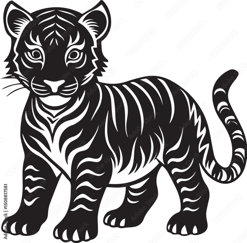 Obraz premium Majestic Tiger Vector Illustration – Bold, Fierce, and Wild-Inspired Artwork in Clean Lines and Striking Detail for Digital, Print, or Branding Use