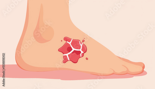 Illustration of cracked skin wound on foot, health awareness