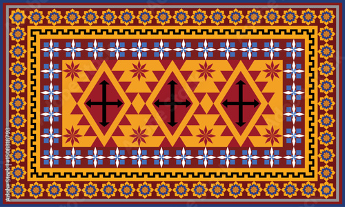 aztec geometric pattern for wallpaper, clothing, carpet, cover, wrapping. Spice up your ranch floor with bold geometric pattern on this rug.