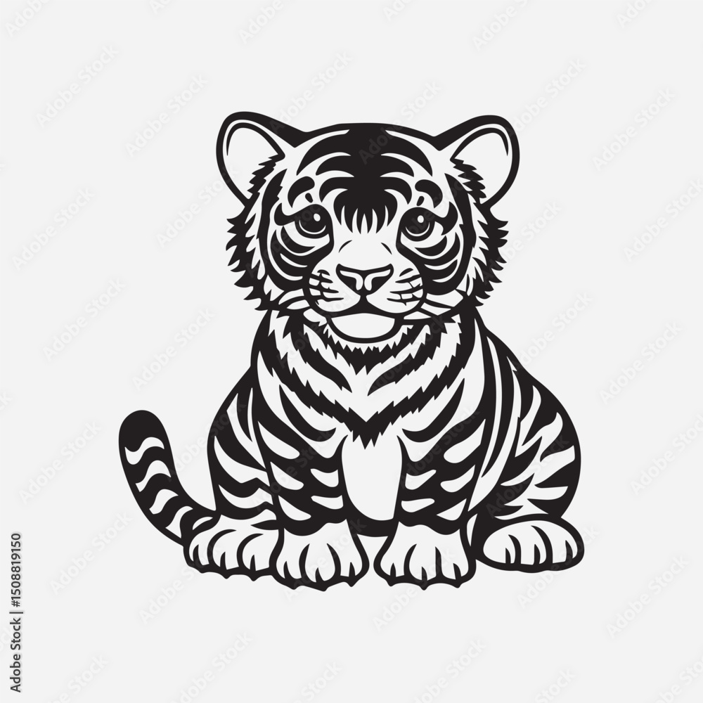 Obraz premium Majestic Tiger Vector Illustration – Bold, Fierce, and Wild-Inspired Artwork in Clean Lines and Striking Detail for Digital, Print, or Branding Use
