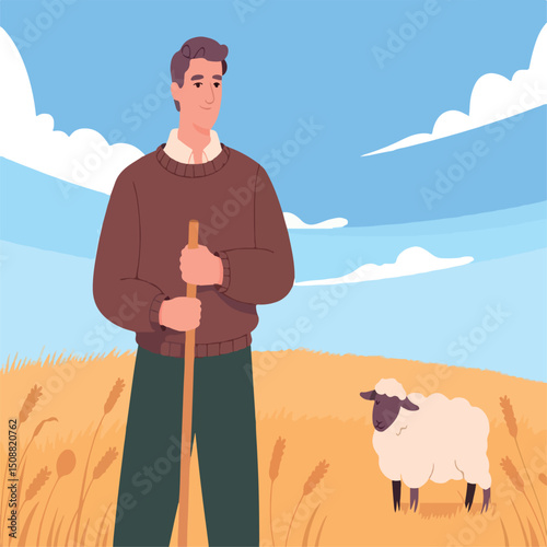 farmer, farm, sheep, livestock, countryside, nature, agriculture, wool, animal, lamb, farming, domestic, ewe, rural, animals, mammal, field, flock, landscape, pasture, grass, natural, white, 