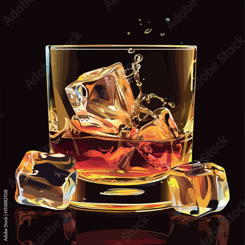 whiskey, drink, glass, illustration, alcohol, bar, liquid, design, vector, beverage, cold, restaurant, cocktail, icon, object, background, image, liquor, ice, isolated, drawing, brandy, white,