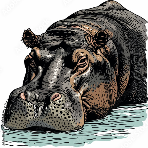 wild, illustration, hippopotamus, art, vector, animal, hippo, image, african, wildlife, zoo, isolated, big, nature, design, africa, white, cartoon, drawing, graphic, mammal, sketch,  behemoth, 