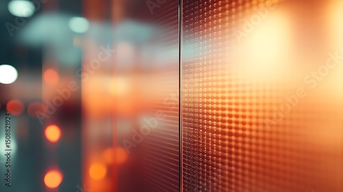 Blurred transparent glass panel with glowing light behind