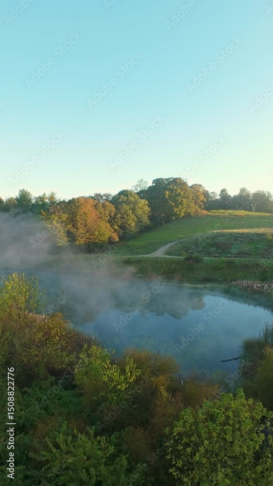 custom made wallpaper toronto digitalVertical screen misty sunrise view showing river and green fields near Johnson City Tennessee USA
