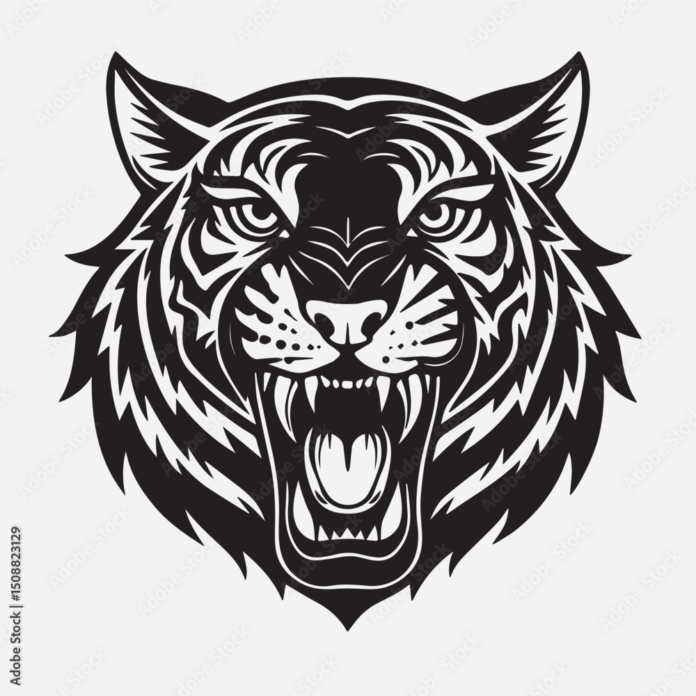 Obraz premium Majestic Tiger Vector Illustration – Bold, Fierce, and Wild-Inspired Artwork in Clean Lines and Striking Detail for Digital, Print, or Branding Use