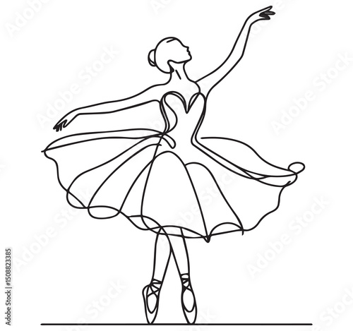 Elegant Ballerina Line Art: Single Continuous Line Drawing of a Dancer in Tutu, Graceful Ballet Pose, Minimalist Wall Art Decor